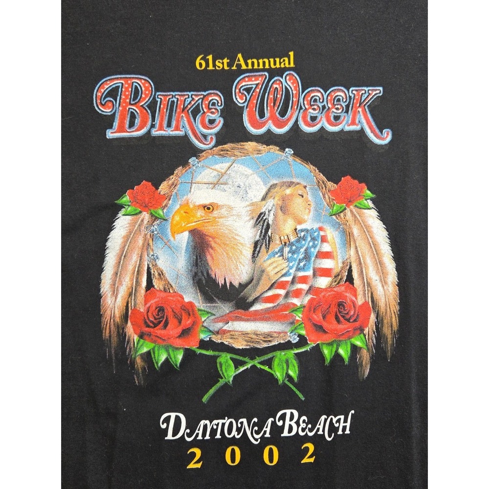 VTG Bike Week 2002 Daytona Beach Rose Eagle T-shirt Women XXL Black Long Sleeve‎